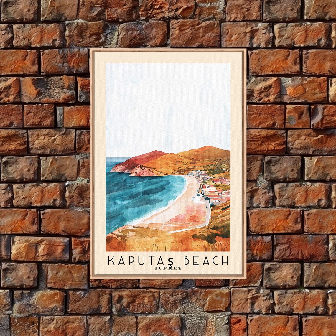 Kaputas Beach Turkey Curving Sandy Bay Turquoise Water Watercolor Poster - Image 5