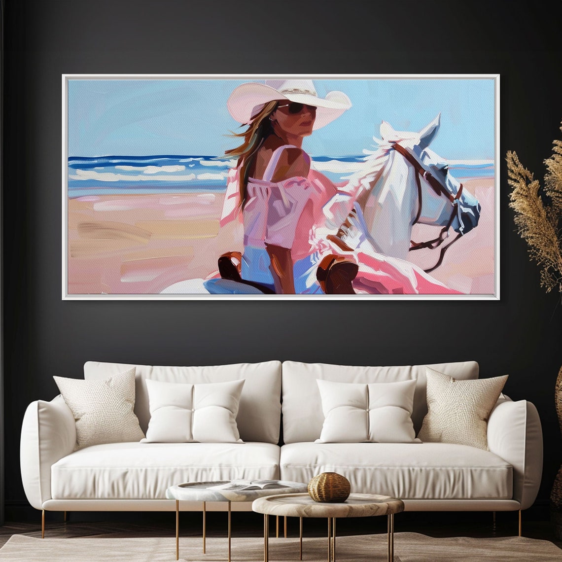 Elegant Cowgirl On Horse By The Shore Beautiful Framed Print Ideal For Coastal Living Room Art Beach Bedroom Decor Horse Wall Art - Image 2