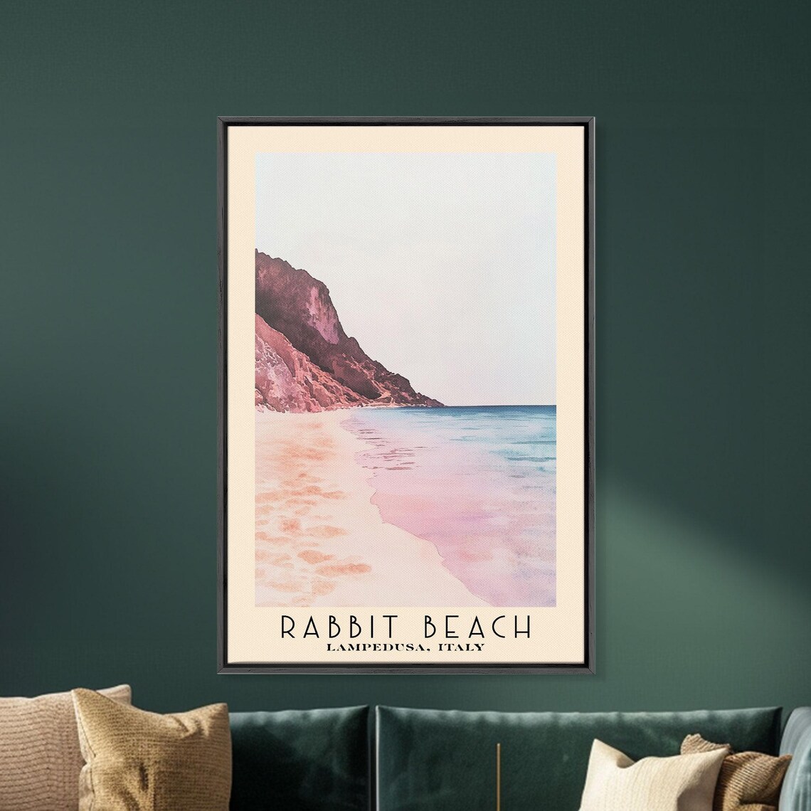 Rabbit Beach Lampedusa Italy Pink Cliffs Shoreline Watercolor Travel Poster - Image 5
