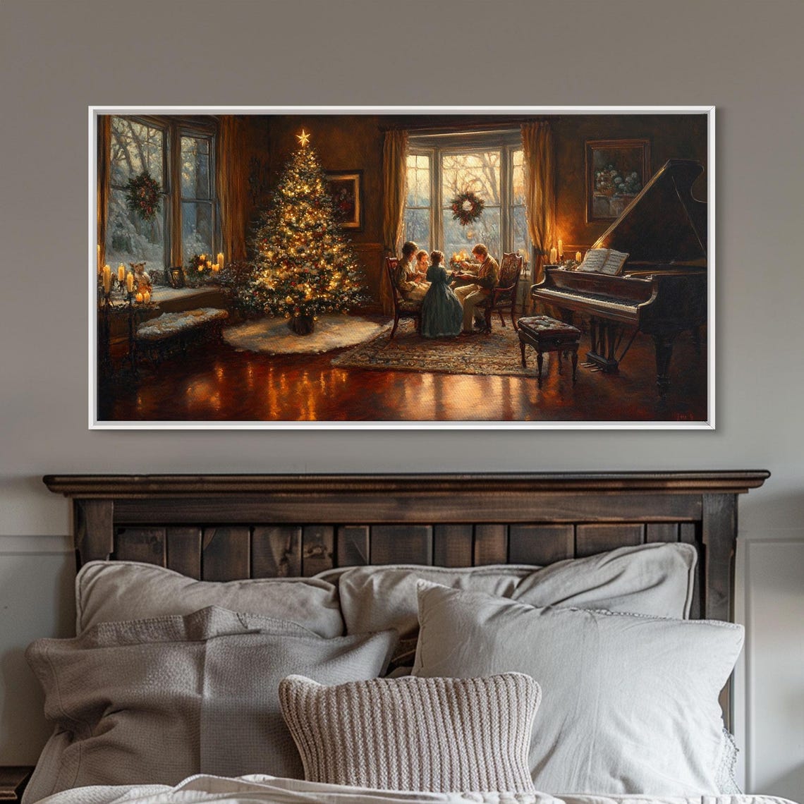 Victorian Christmas Family By The Tree Fireplace Glow Wall Art Print - Image 2