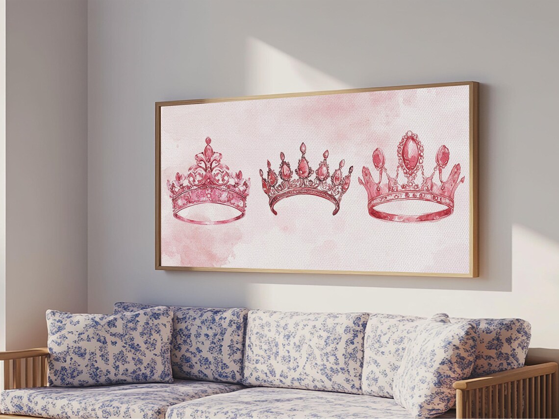 Pink Crown Trio Art Print, Whimsical Princess Decor - Image 6