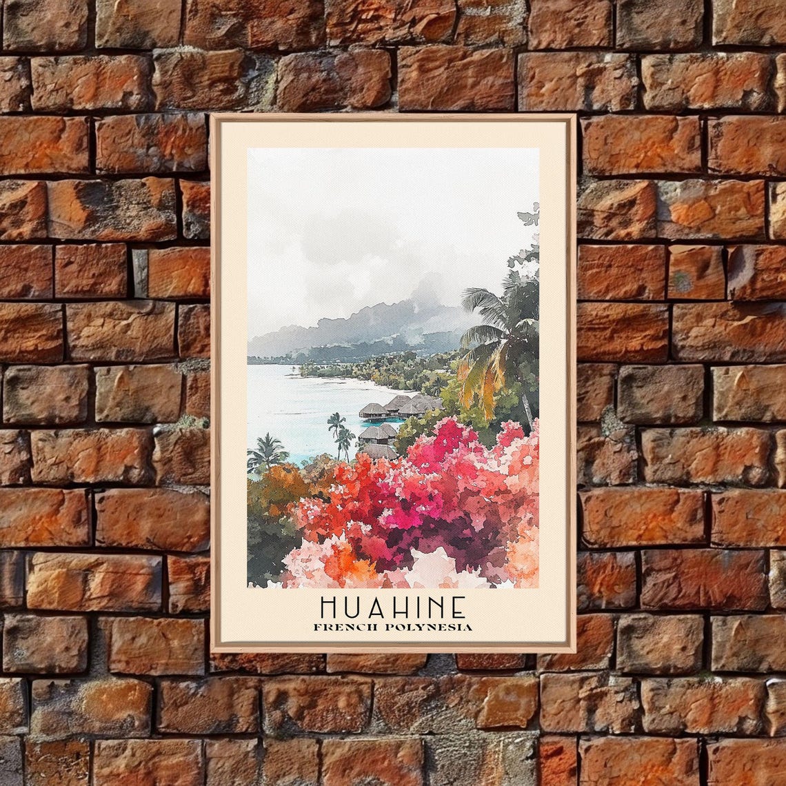 Huahine French Polynesia Lagoon Bungalows Tropical Watercolor Poster - Image 5