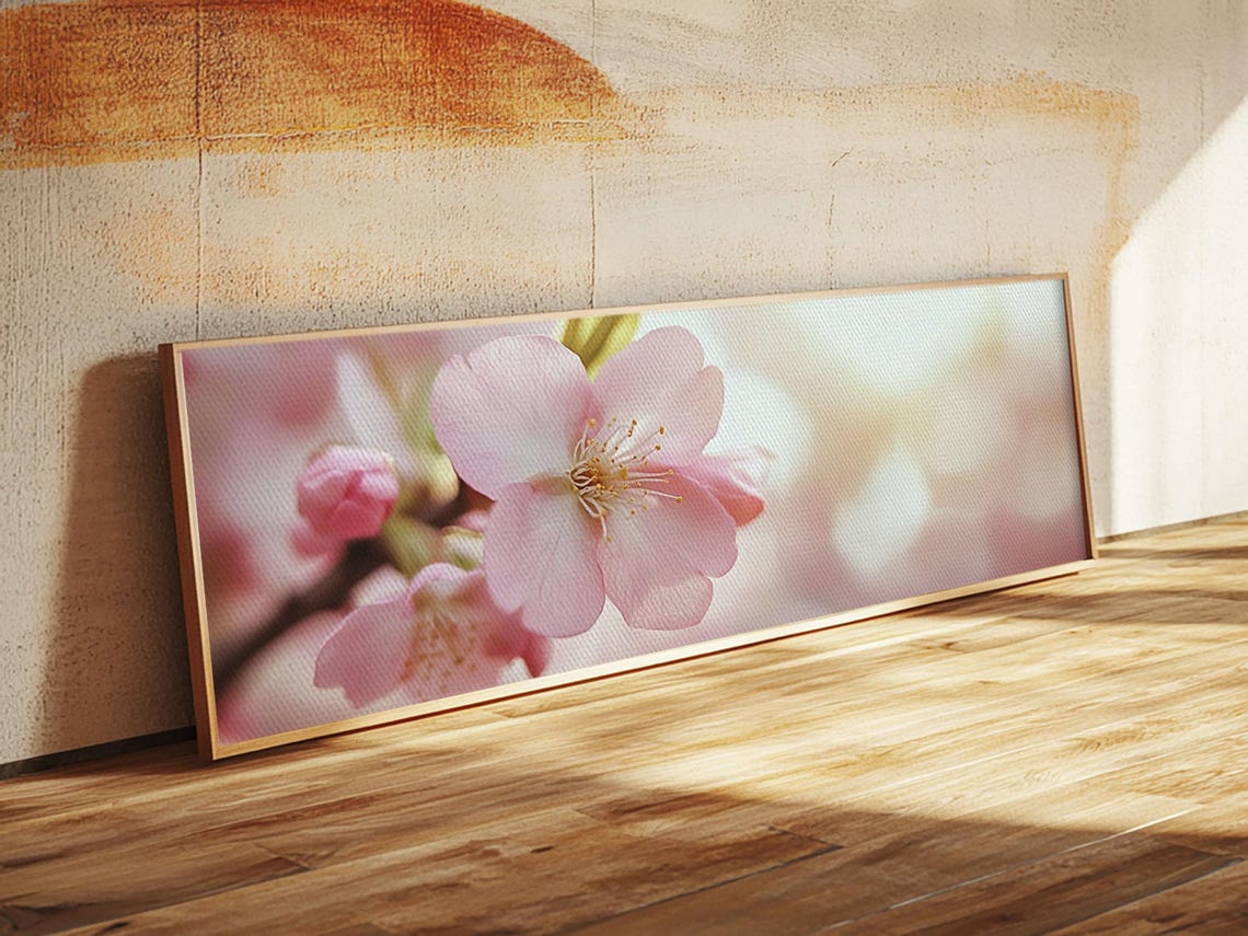 Pink Cherry Blossom Close Up Soft Light Panoramic Floral Poster - Image 5