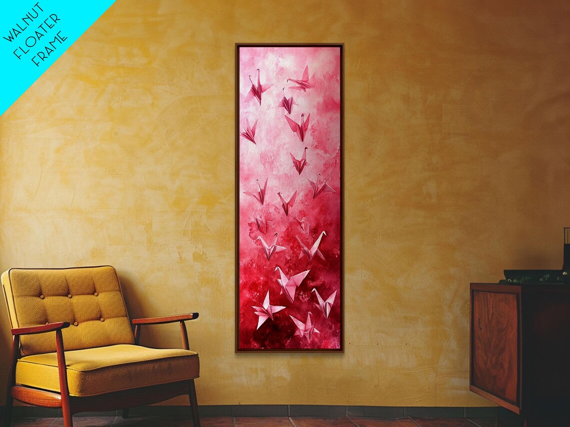 Pink Origami Cranes Watercolor Zen Paper Birds Lucky Wall Art - Image 3