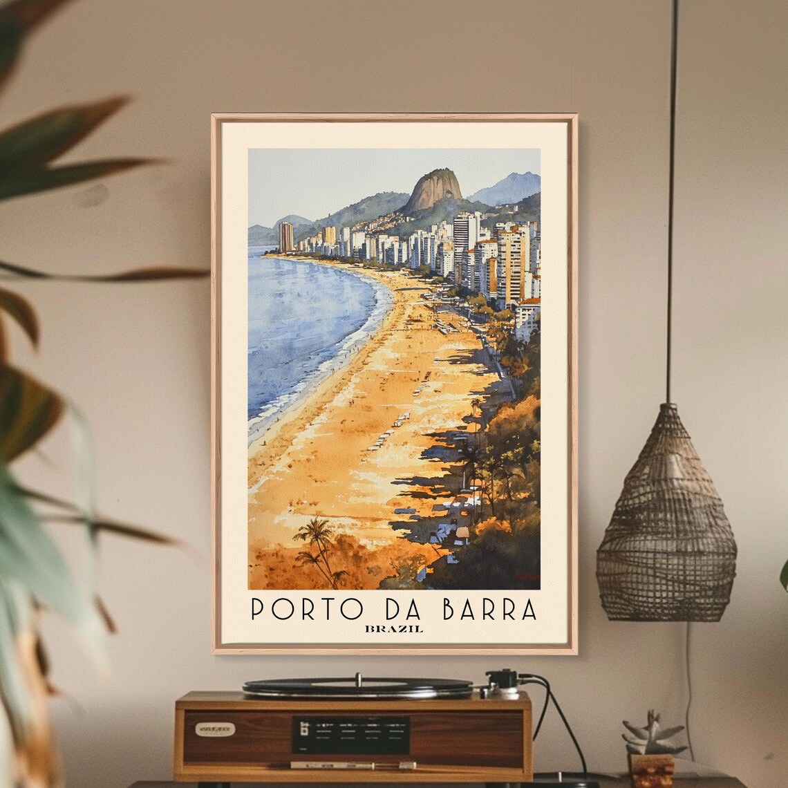 Porto da Barra Brazil Golden City Beach High Rises Watercolor Poster - Image 2