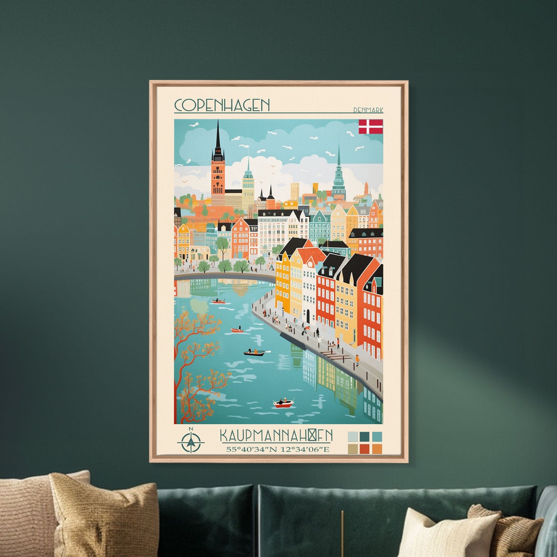 Copenhagen Denmark Harbor Waterfront Church Spires Boat Scene Poster - Image 4
