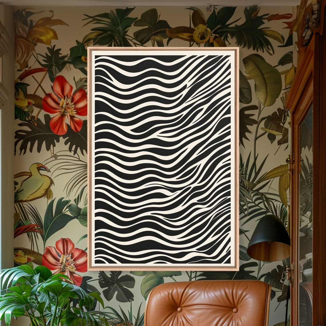 Black And White Ripple Wave Lines Abstract Monochrome Wall Art - Image 3