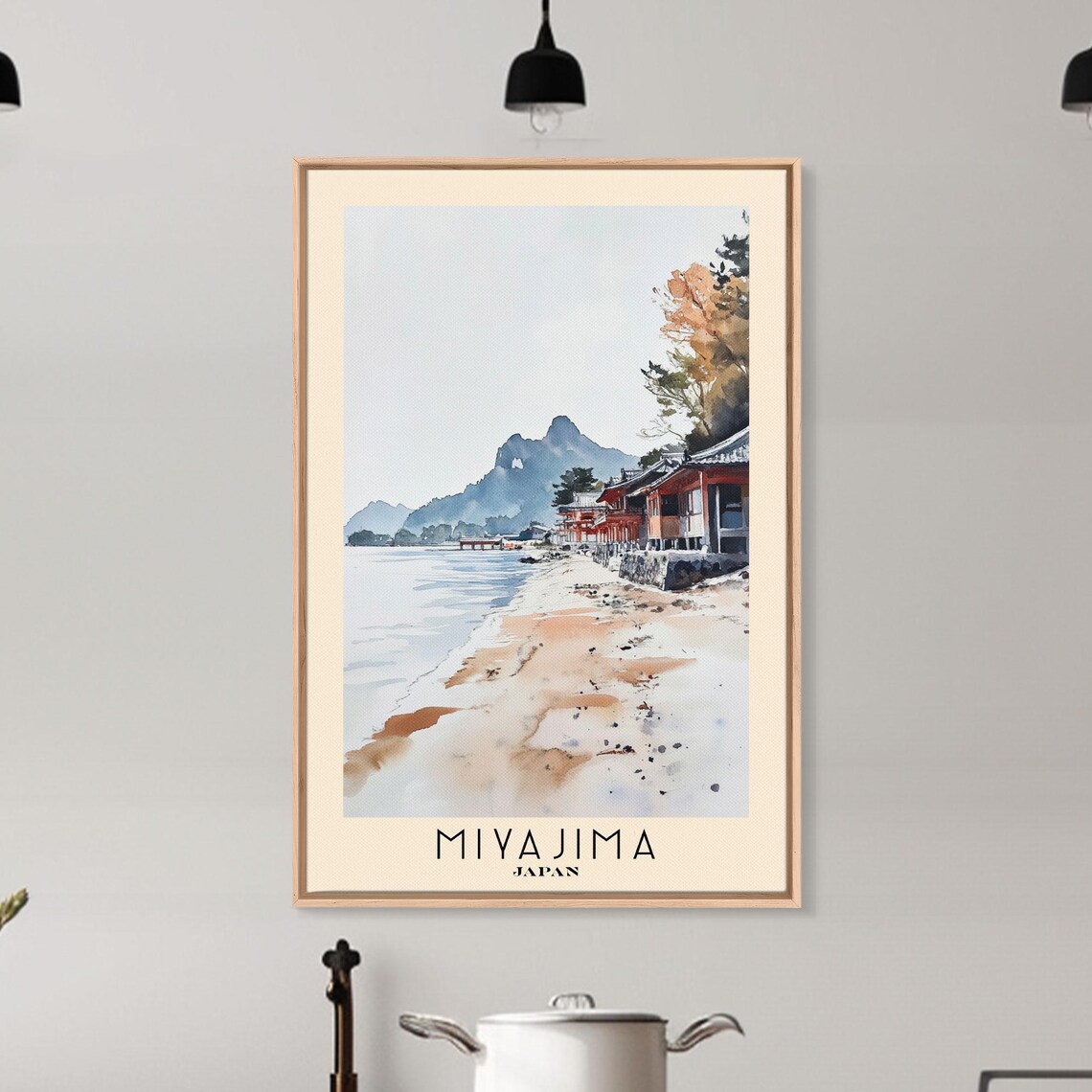 Miyajima Japan Shrine Shoreline Mount Misen Serene Watercolor Travel Poster - Image 6