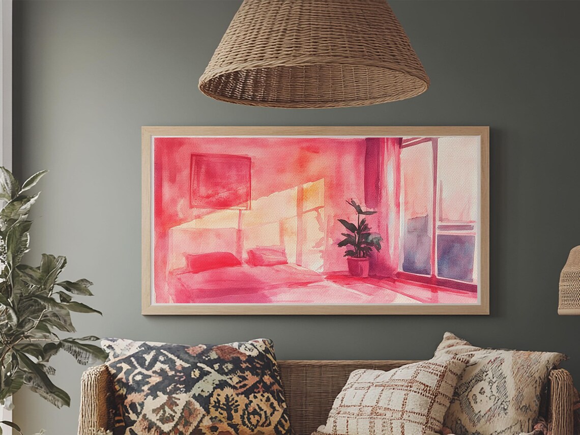 Sunny Bedroom Print Light Pink Wall Art Minimalist Decor Cherry Wall Art Therapy Art Rustic Bedroom Art Boho Art Gift Idea - Image 2