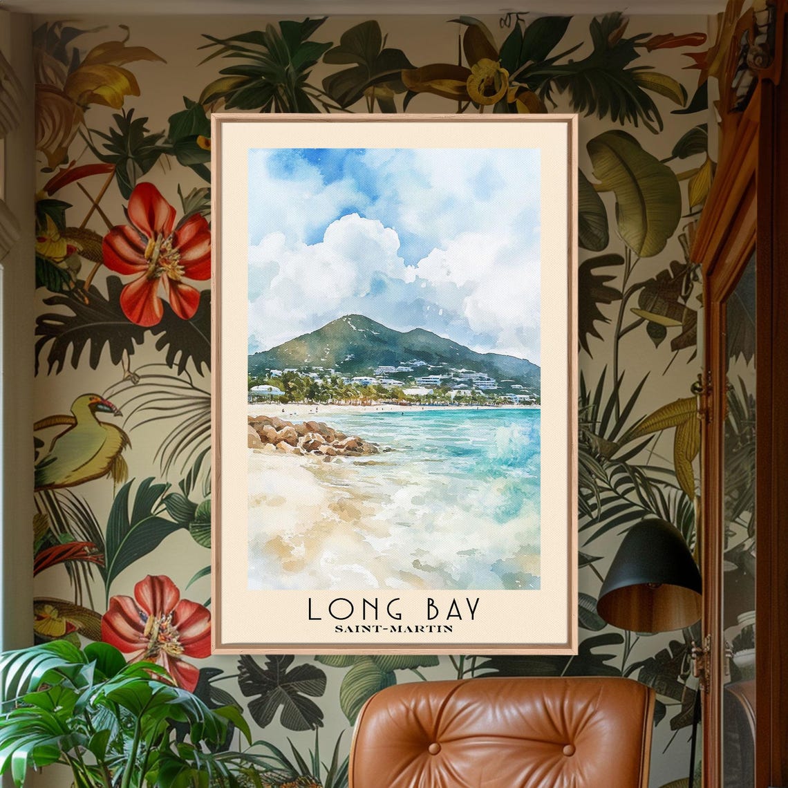 Long Bay Saint Martin Turquoise Sea White Beach Mountain View Poster - Image 2