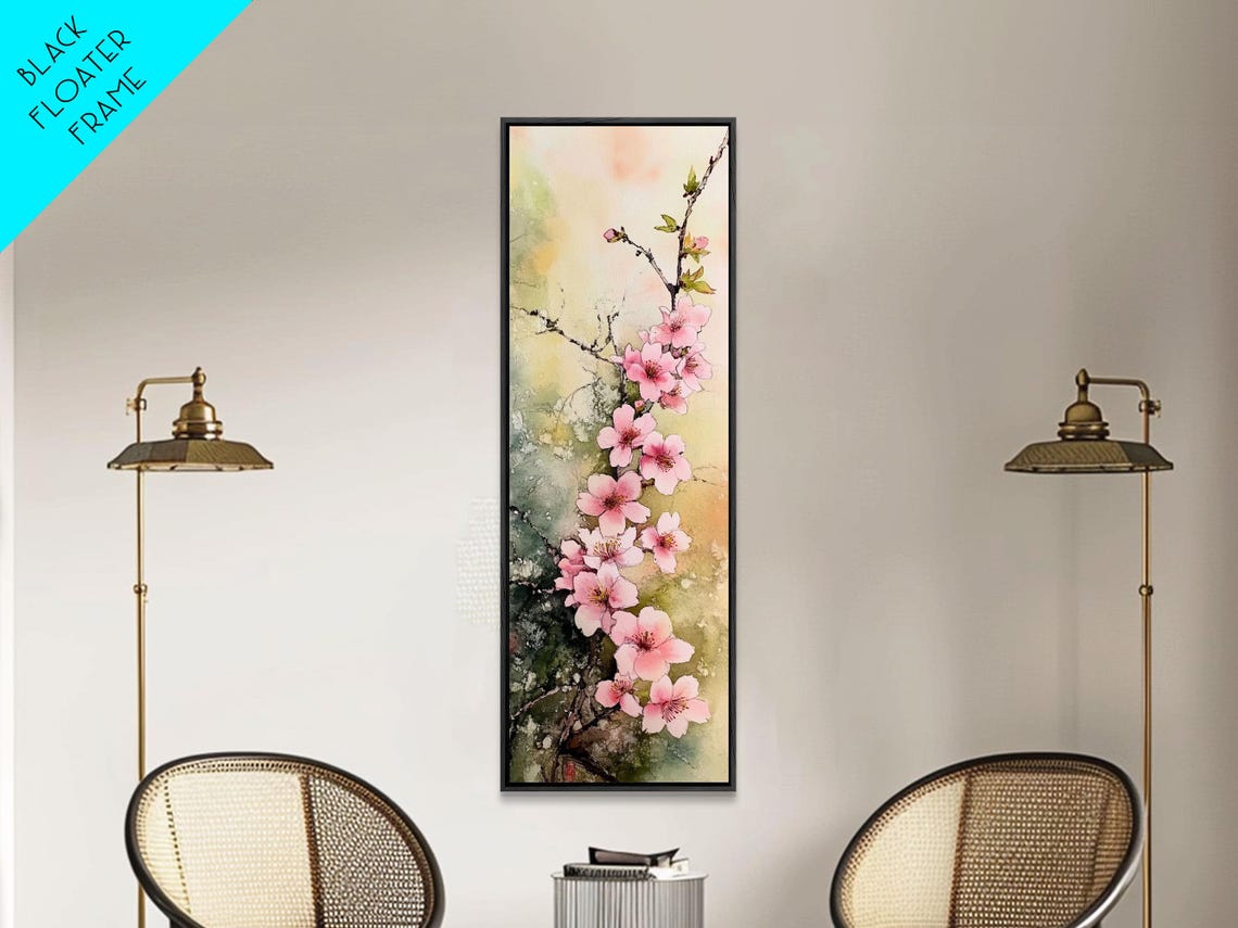 Blooming Pink Cherry Blossoms Japanese Spring Floral Watercolor Poster