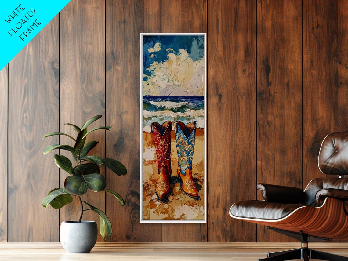 Red Blue Cowboy Boots Beach Scene Coastal Western Rustic Poster - Image 3