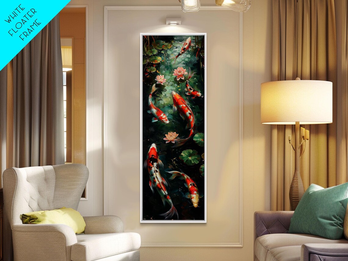 Mystic Forest Pond Koi Fish Boho Farmhouse Wall Art Framed Print Tall Art Japanese Style Art - Image 6