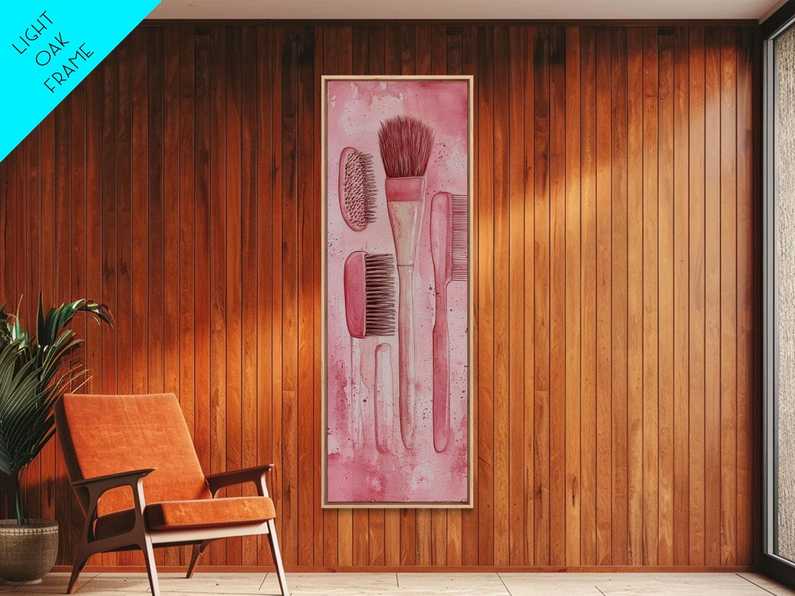 Pink Hairbrushes And Combs Watercolor Vanity Beauty Salon Wall Art