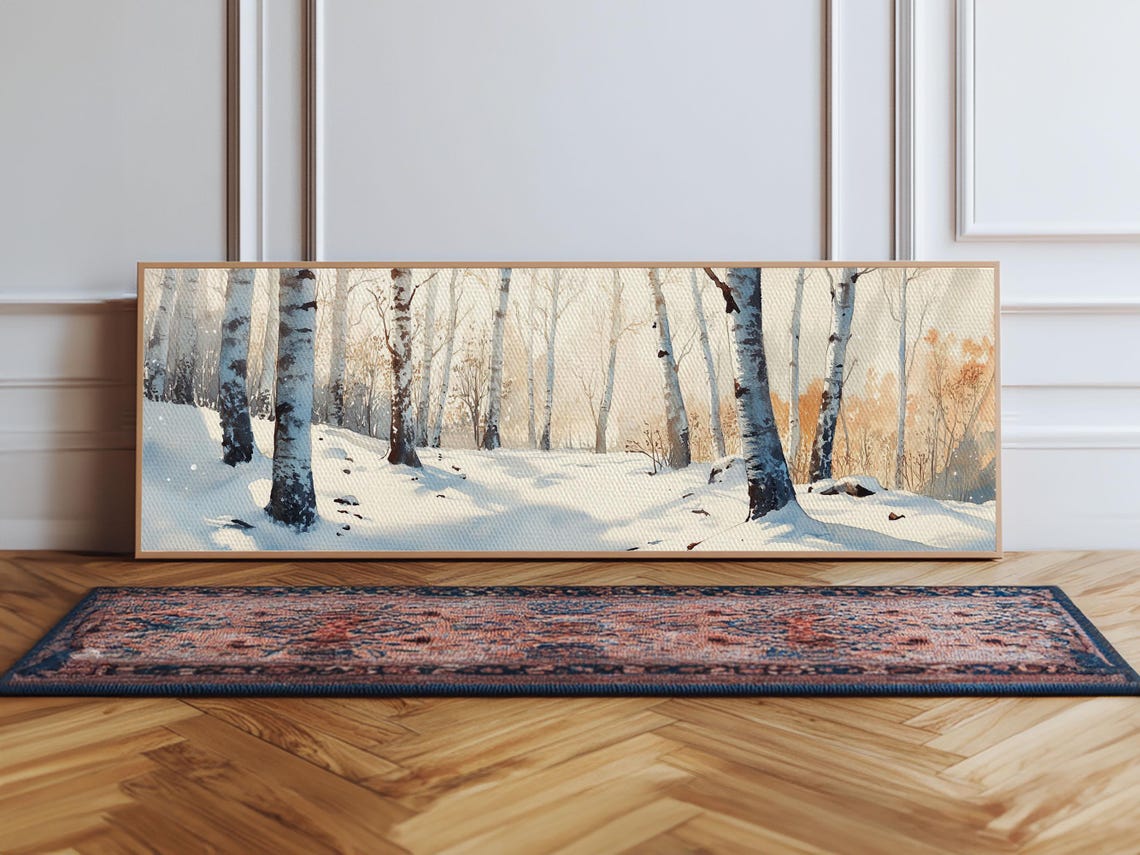 Snowy Birch Forest Winter Golden Light Panoramic Landscape Poster - Image 5