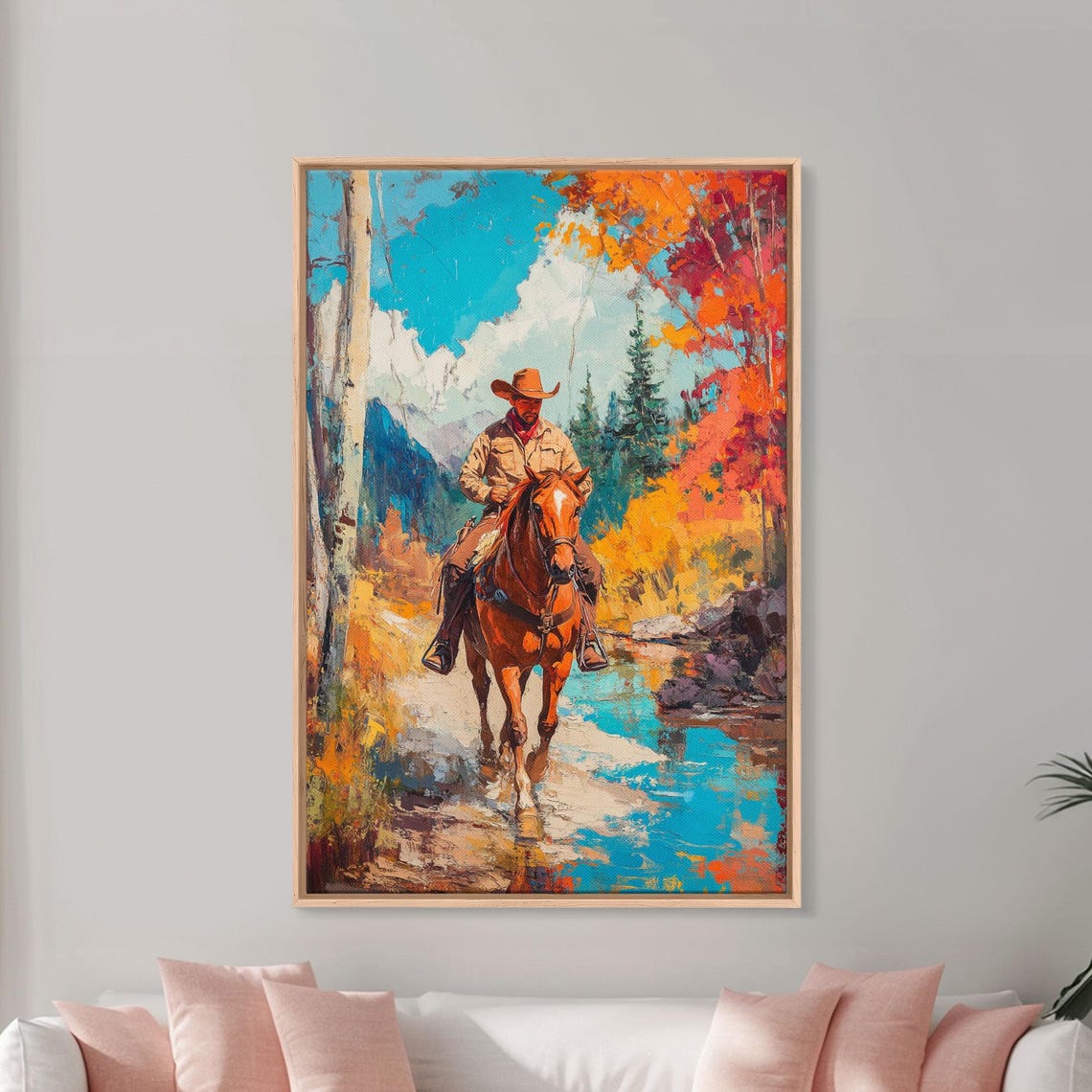 Cowboy In Snowy Landscape Print Christmas Wall Art Winter Wonderland Christmas Decor Vintage Western Christmas Gift Seasonal Wall Art - Image 2