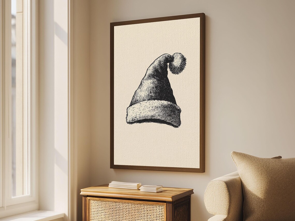 Minimalist Santa Hat Black Ink Sketch Vintage Christmas Holiday Poster - Image 3