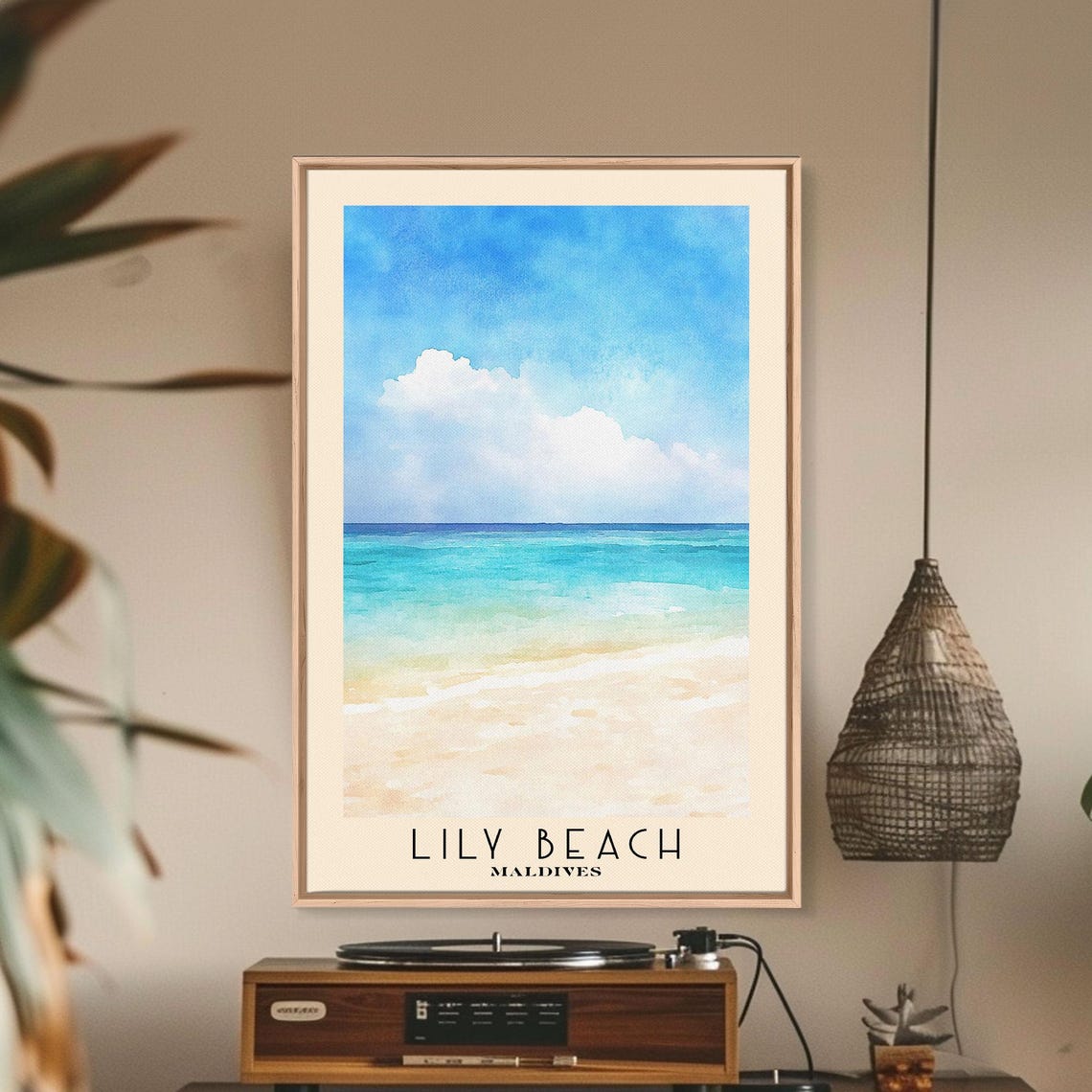 Lily Beach Maldives Minimal White Sand Turquoise Gradient Sea Poster