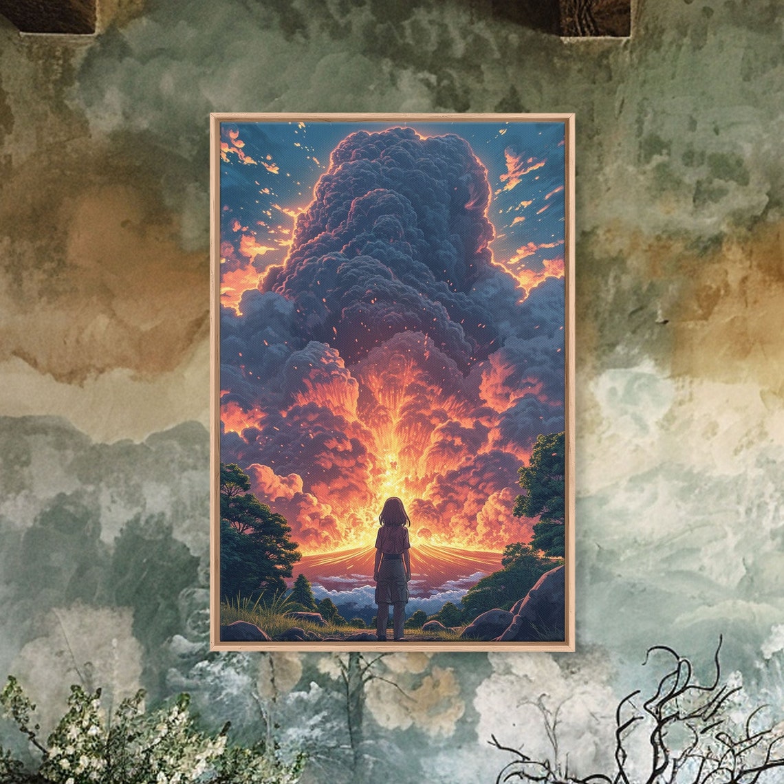 Mount Fuji Eruption Anime Style Dramatic Sunset Volcano Poster - Image 3