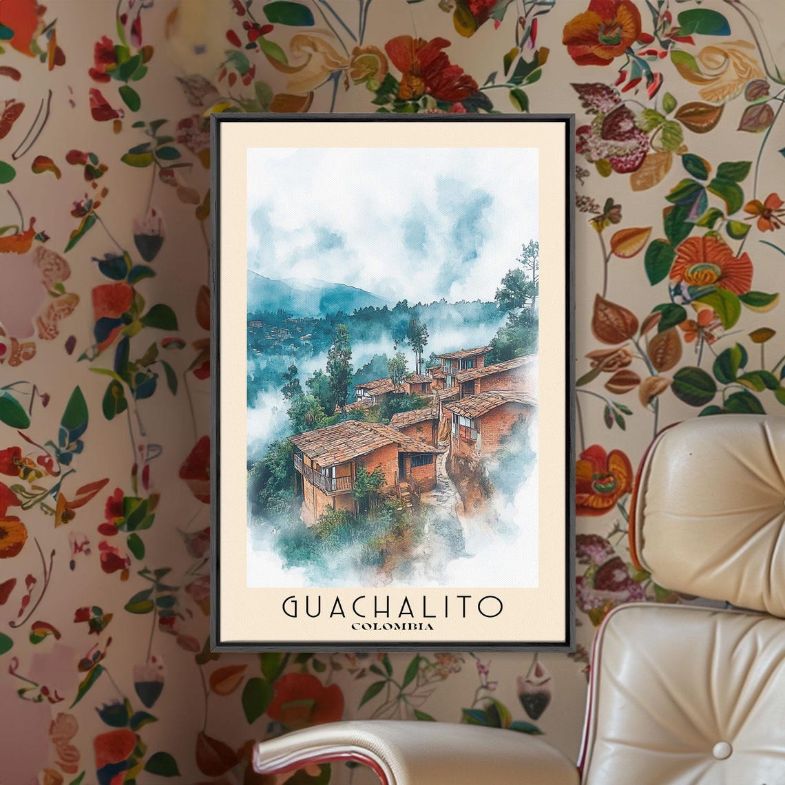 Guachalito Colombia Misty Mountain Village Terracotta Roofs Poster - Image 2