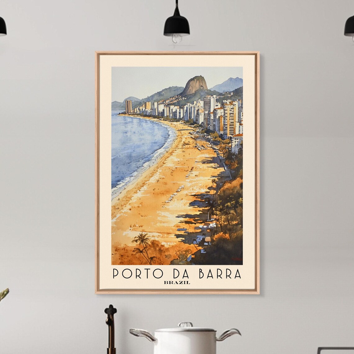 Porto da Barra Brazil Golden City Beach High Rises Watercolor Poster - Image 6