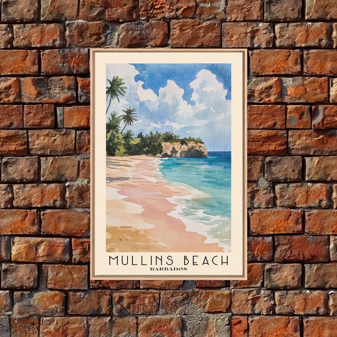 Mullins Beach Barbados Pink Sand Turquoise Water Watercolor Travel Poster - Image 4