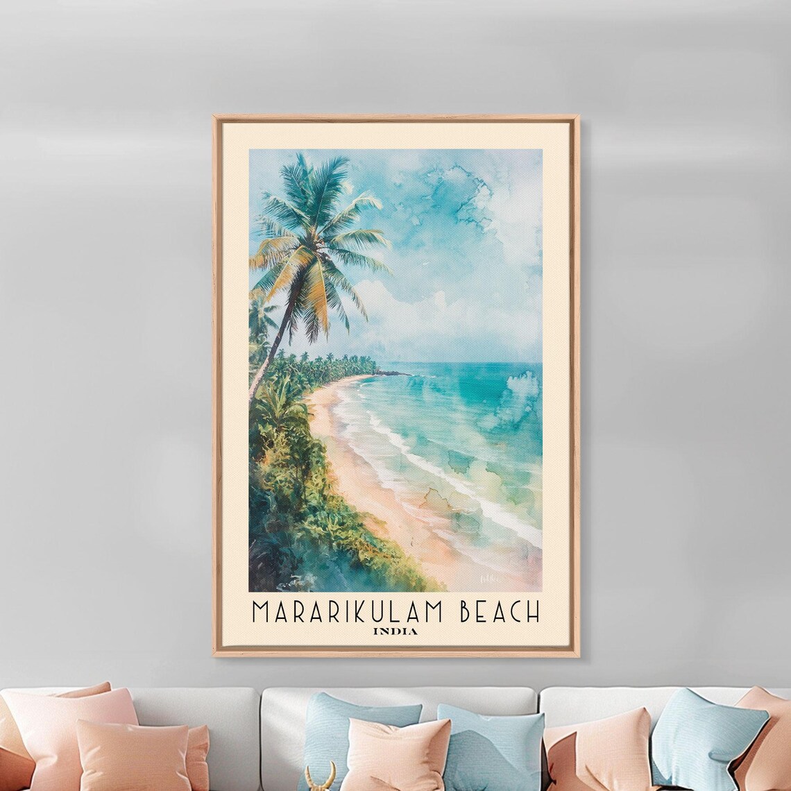 Mararikulam Beach India Leaning Palm Curved Sand Turquoise Coast Poster - Image 3