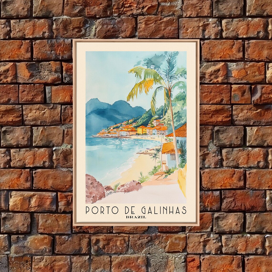 Porto de Galinhas Brazil Colorful Fishing Town Bay Beach Palm Watercolor Poster - Image 4