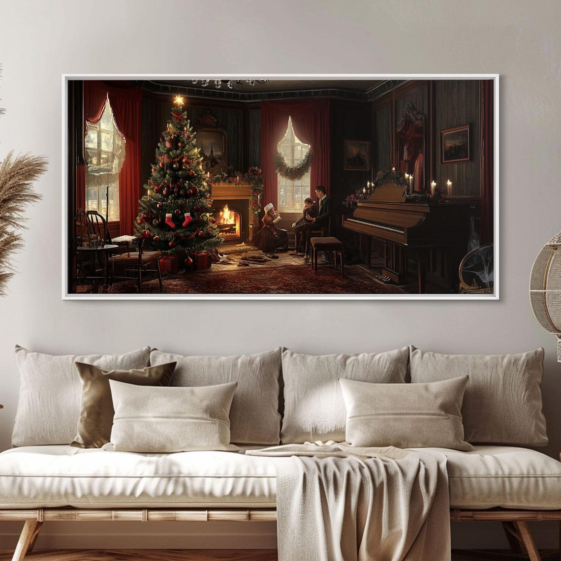 Victorian Christmas Parlor Tree Fireplace Elegant Vintage Wall Art - Image 5