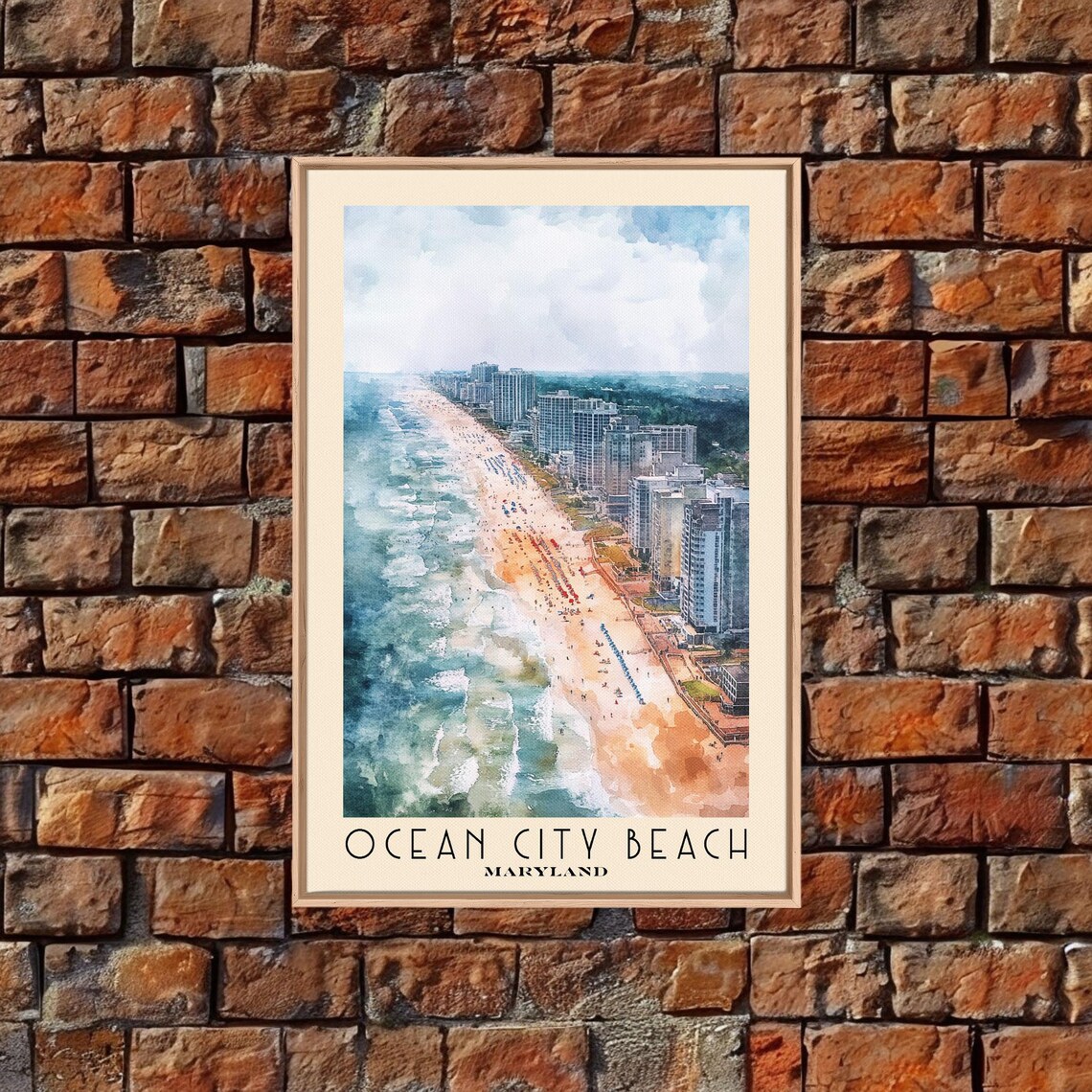 Ocean City Beach Maryland Aerial Skyline Shoreline Watercolor Poster - Image 4