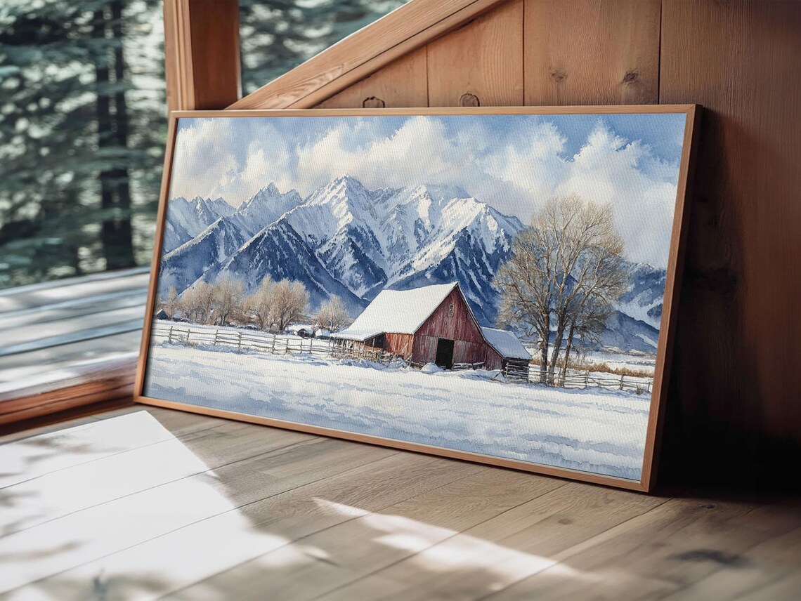 Winter Cabin Oil Painting Print Rustic Farmhouse Decor Modern Farmhouse Cabin Decor Rural America Oil Painting Print - Image 3
