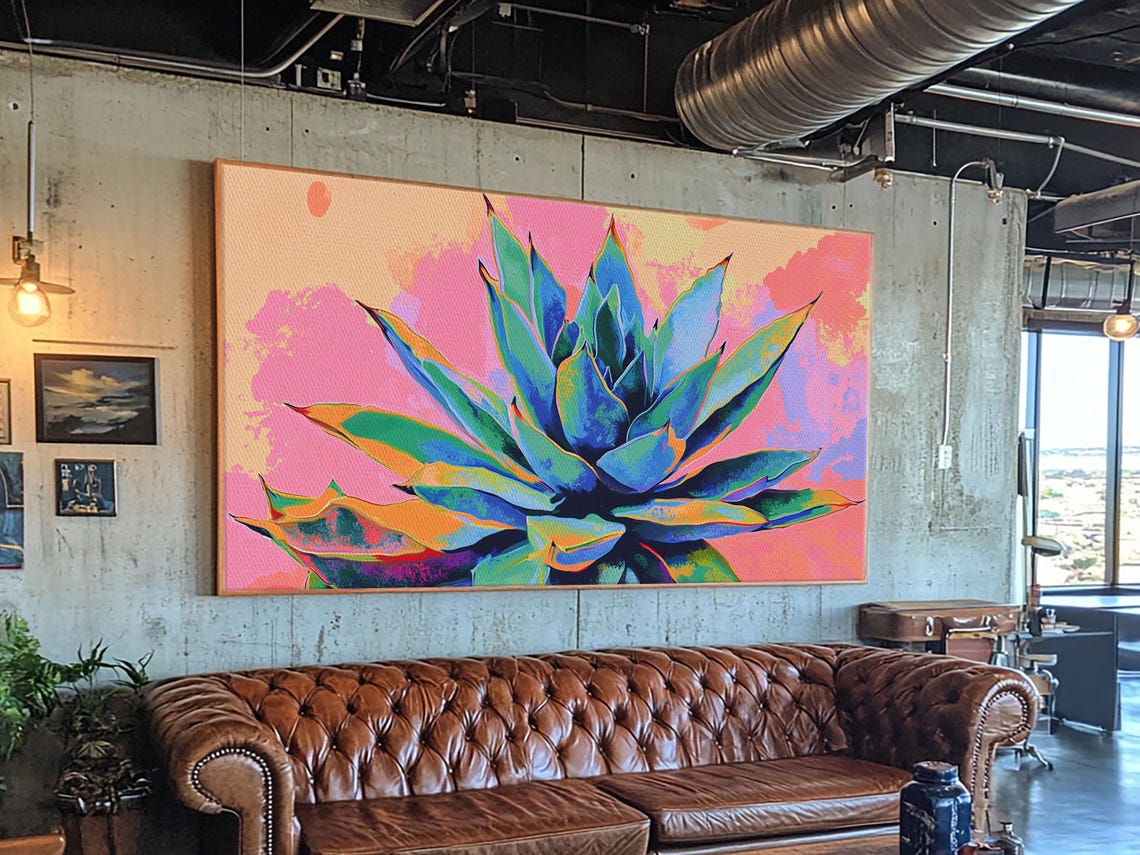 Neon Blue Agave Pink Sunset Pop Art Colorful Desert Plant Wall Art - Image 4
