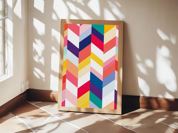 Chevron Minimalist Art Line Print Drawing Print Pastel Colors Nordic Graphic Art Print Boho Decor Nuevart