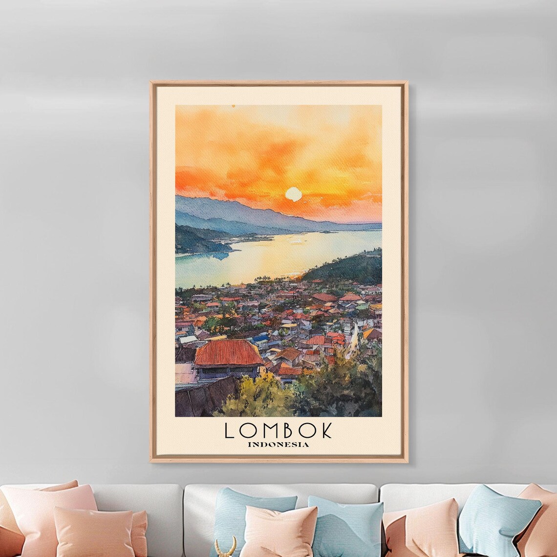 Lombok Indonesia Sunset Coastal Town Bay Mountain View Travel Poster - Image 4