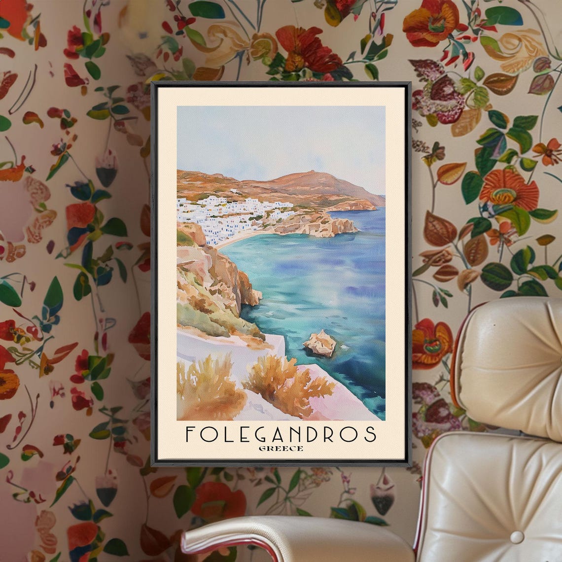 Folegandros Greece Whitewashed Cliff Town Aegean Bay View Poster - Image 2