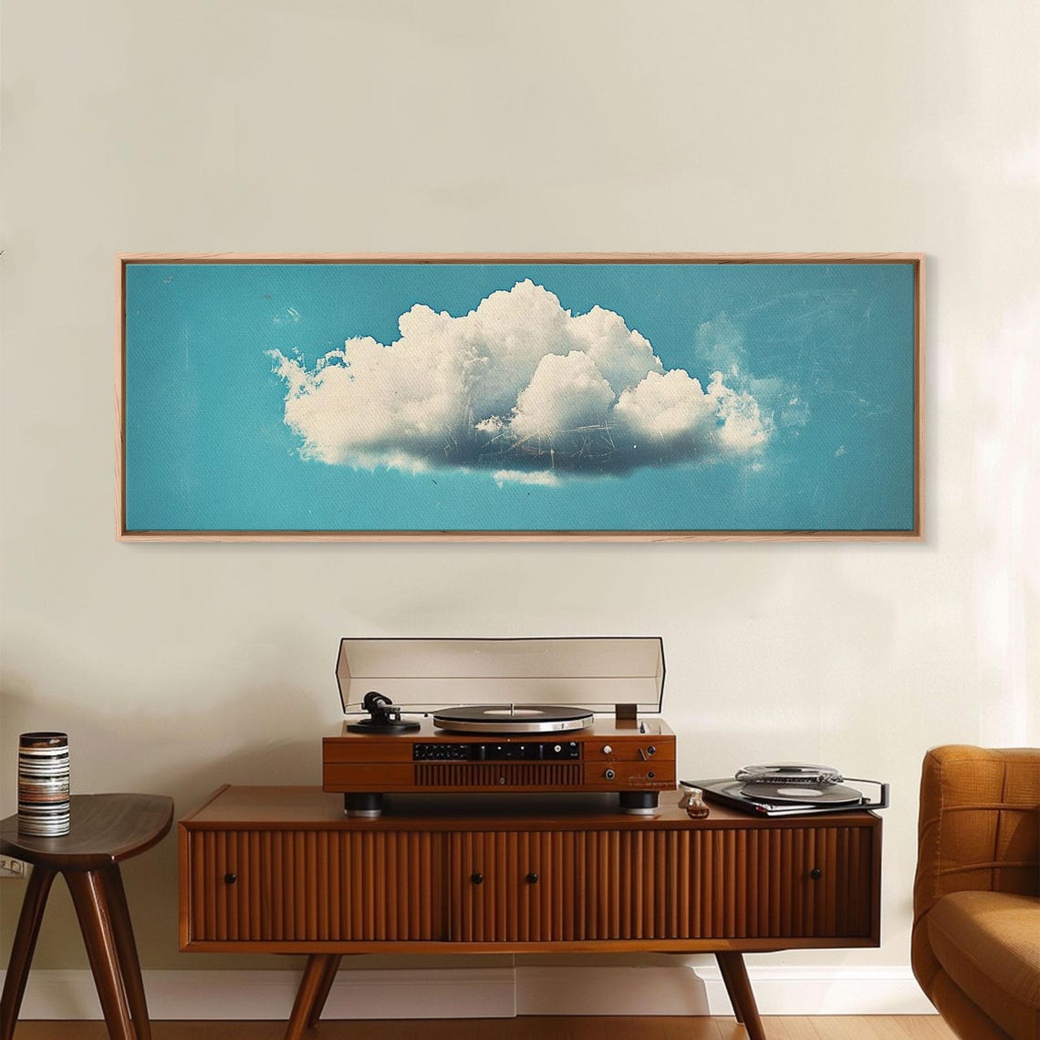 Lonely Cloud Blue Sky Minimalist Panoramic Sky Art Wall Print - Image 6