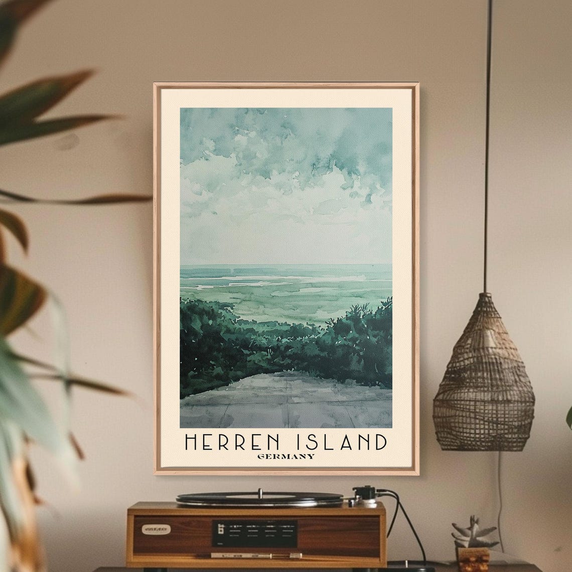 Herren Island Germany Coastal Path Green Watercolor Abstract Poster