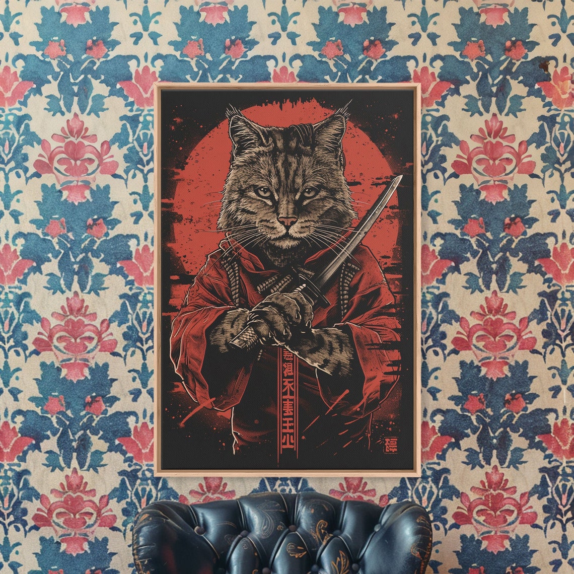 Samurai Cat Katana Red Kimono Japanese Warrior Animal Art Print - Image 5