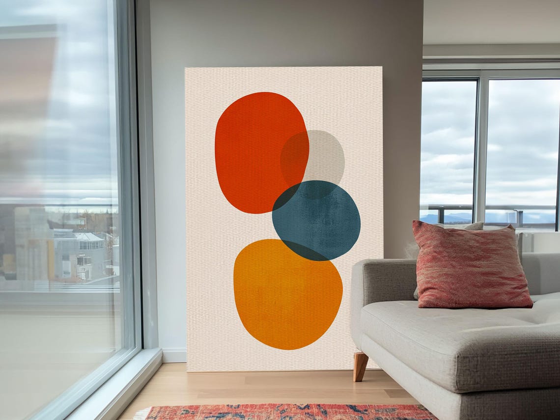 Minimalist Abstract Overlapping Circles Burnt Orange Teal Art Print - Image 4