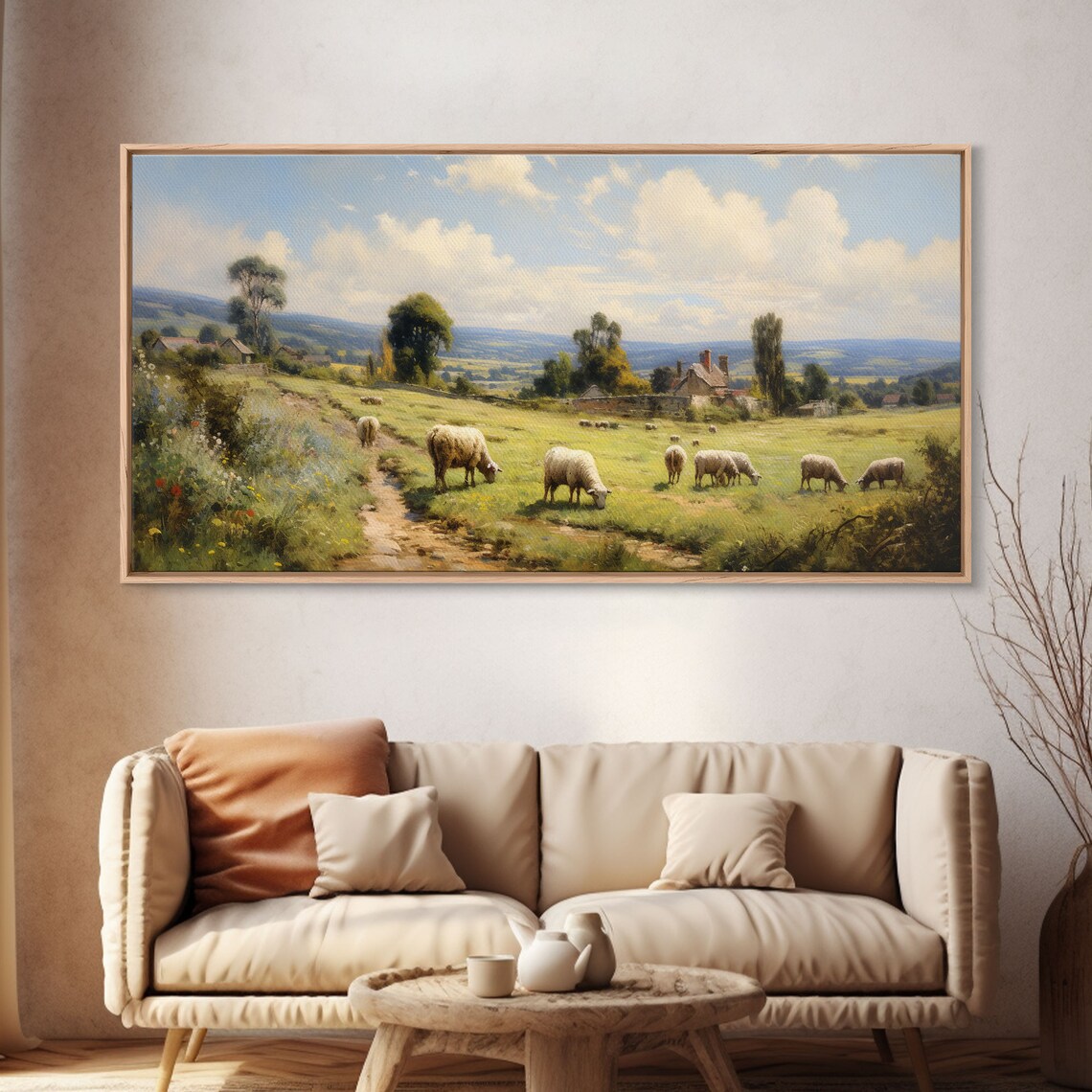 Sheep Countryside Farmhouse Landscape Art Print - Image 4