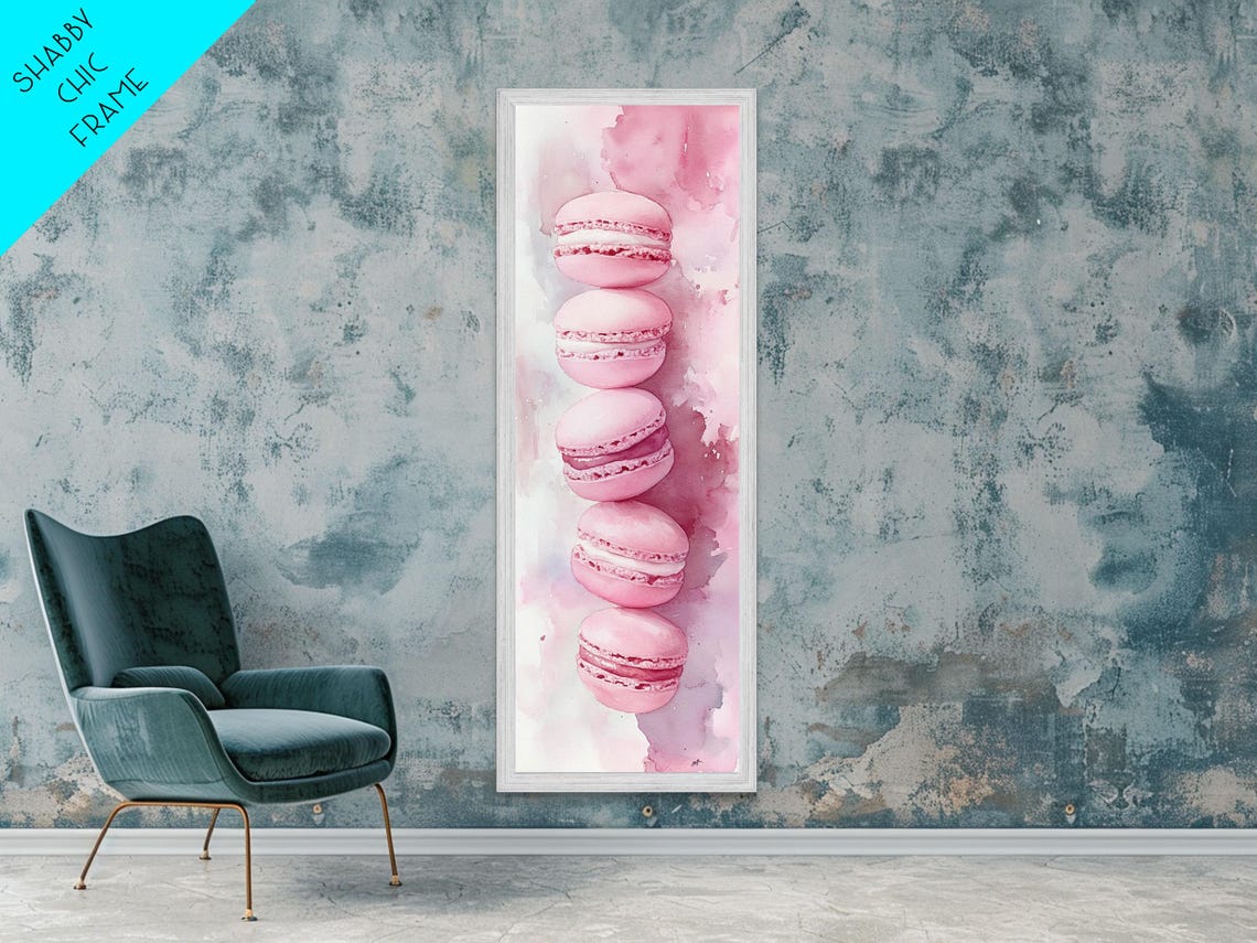 French Macaron Illustration Framed Print Pastel Kitchen Wall Art Food Art Rustic Decor Gift Idea Kitchen Home Accent Art - Image 3