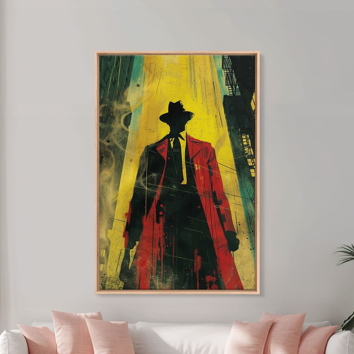 Noir Comic Detective Red Trench Coat Rainy City Gangster Wall Art - Image 4