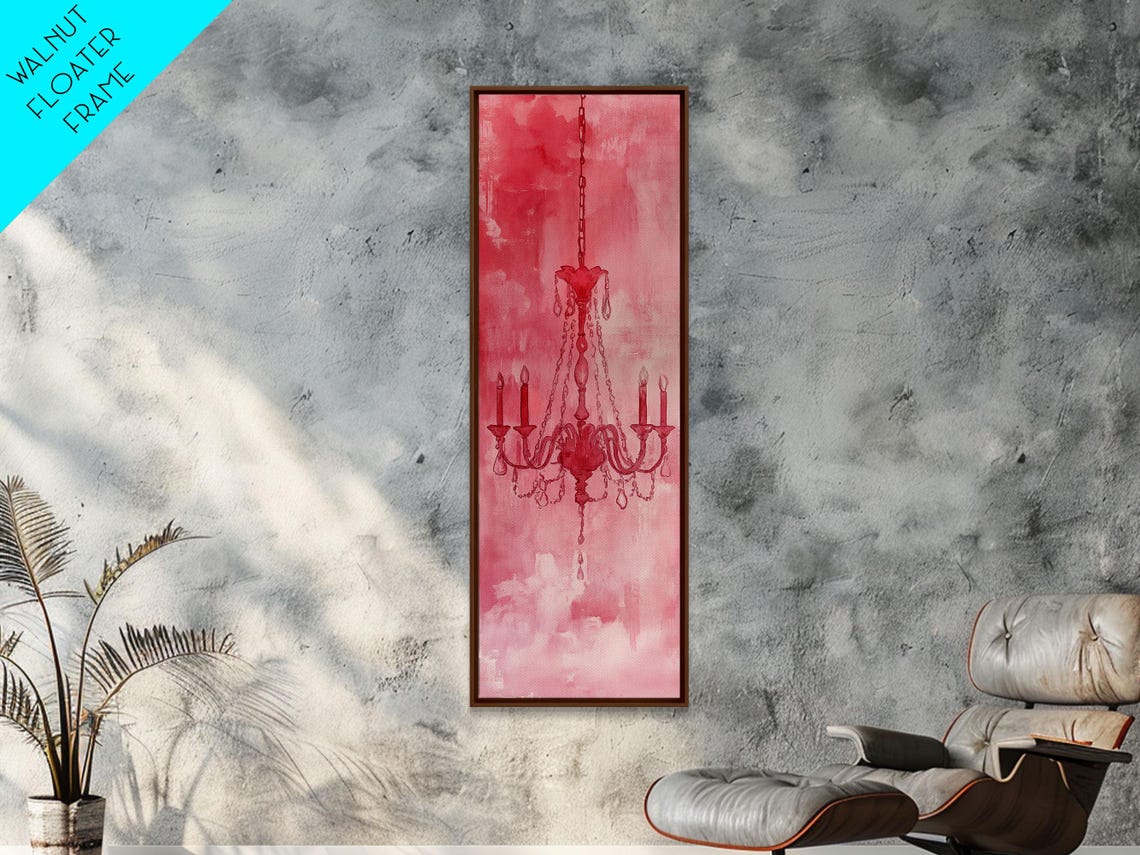 Red Chandelier Silhouette Pink Wash Dramatic Romantic Art Poster