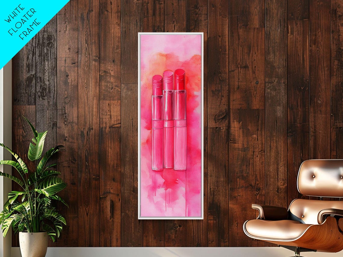 Blush Pink Lipstick Trio Soft Watercolor Beauty Wall Art Poster - Image 2