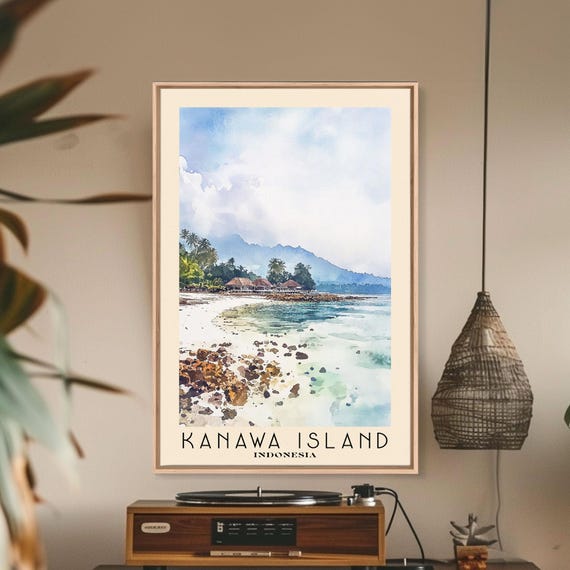 Kanawa Island Indonesia Watercolor Print Vacation Gift Indonesia Wall Art Beach Painting Beach Decor Large Wall Art Wood Frame Art