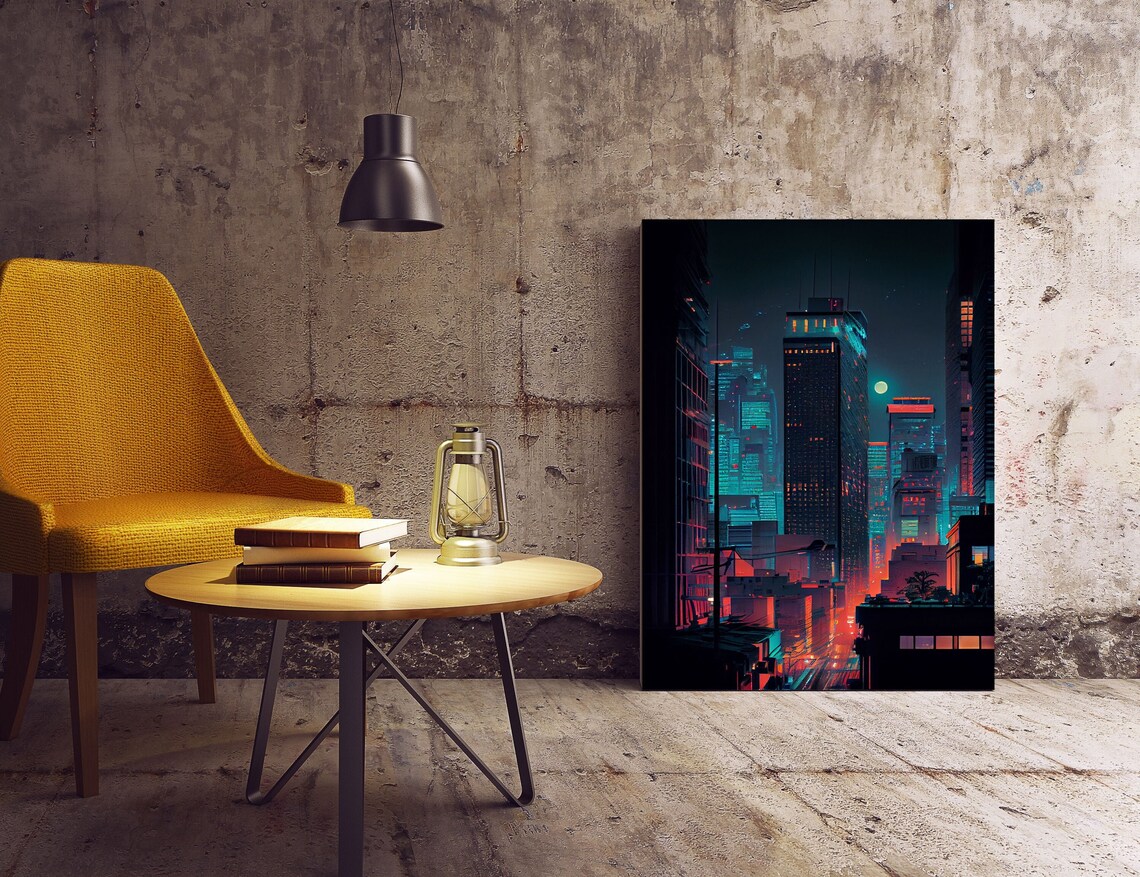 Night Cityscape Skyscrapers Dark Art Print