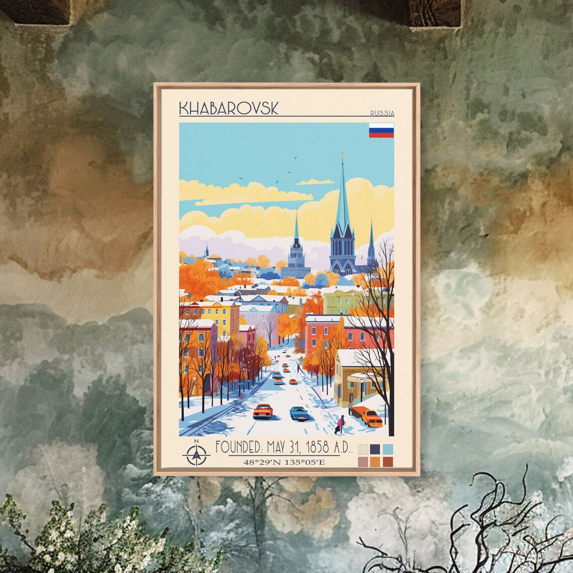 Khabarovsk Russia Snowy Winter Street Cars Autumn Trees Church Poster - Image 4