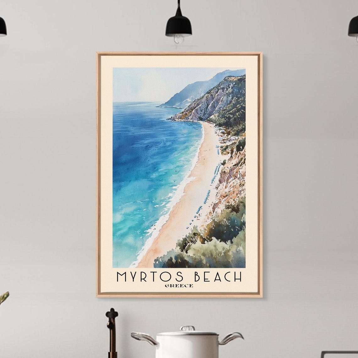 Myrtos Beach Greece Cliffside Aerial Turquoise Bay Watercolor Poster - Image 6