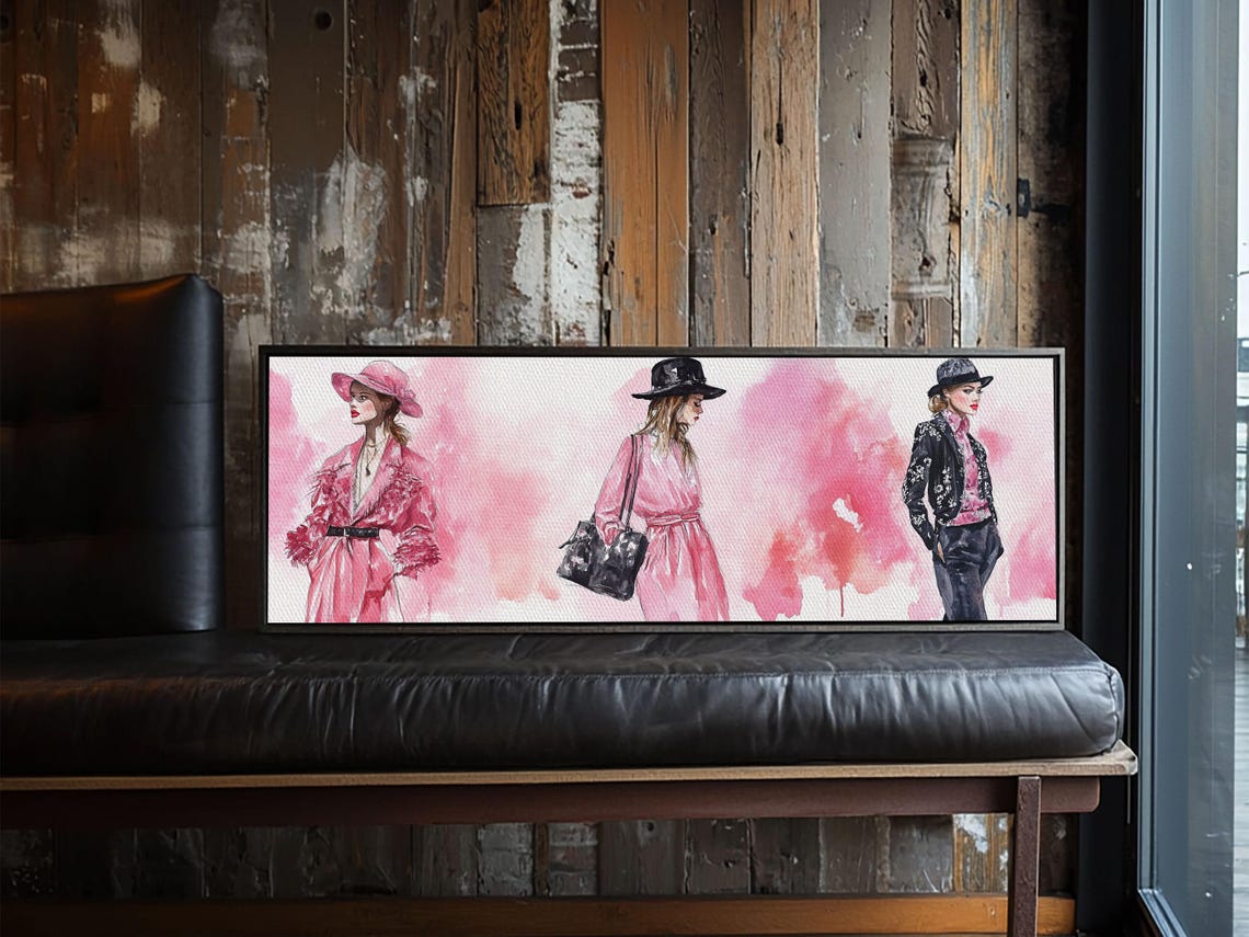 Fashion Illustration Wall Art Framed Print Light Pink And Black Modern Style Above Sofa Artwork Whimsical Statement Piece - Image 3