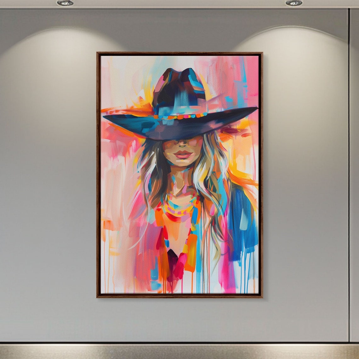 Modern Cowgirl In Hat Art Framed Print Stylish Bedroom Wall Art Vibrant Living Room Decor Contemporary Cowgirl Portrait - Image 2